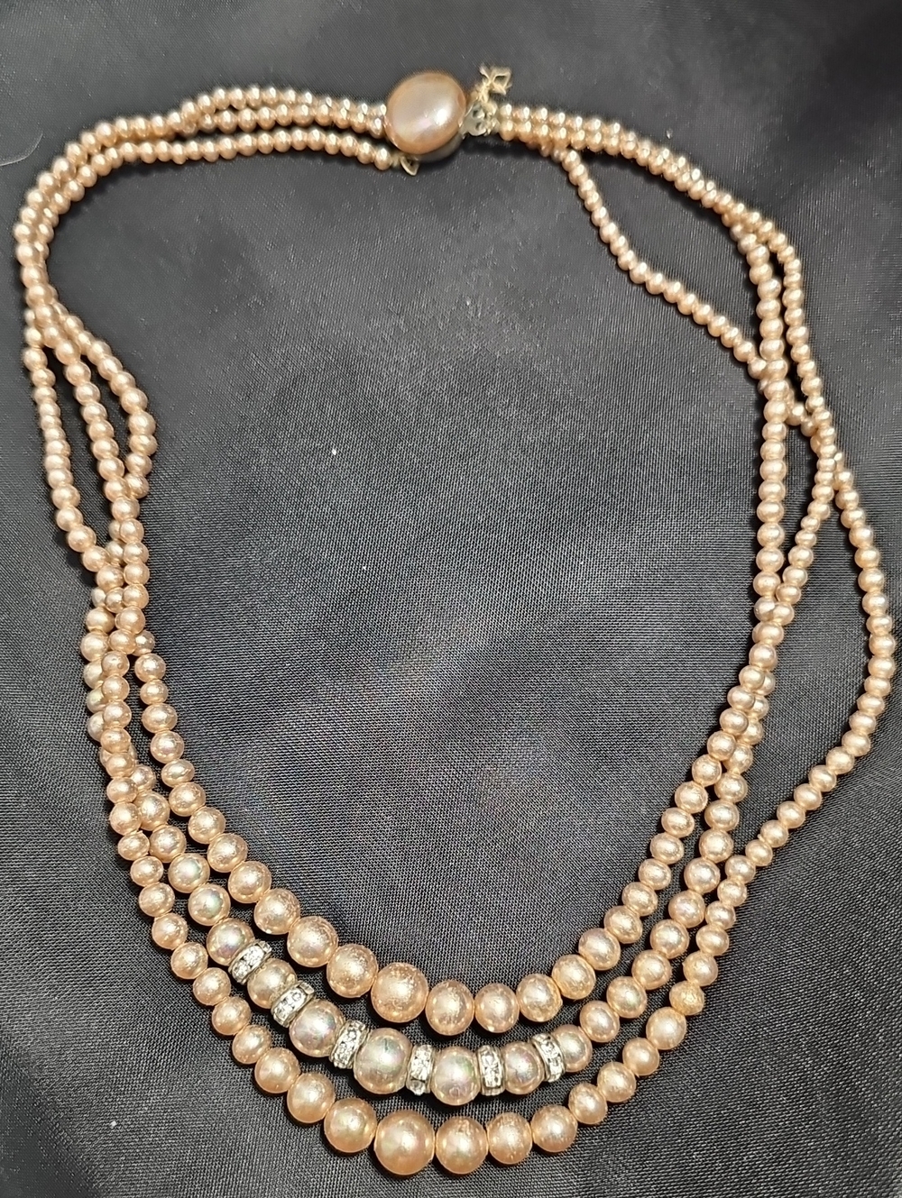 Multi-Strand Blush Pearl Necklace with Crystal Accents